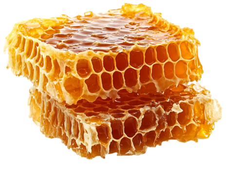 Fresh honeycomb natural raw honey sweet golden organic healthy food bee product stack delicacy on transparent background