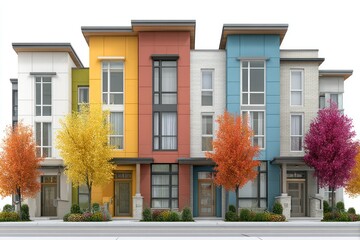 Vibrant Modern Townhouses with Colorful Facades and Autumn Trees