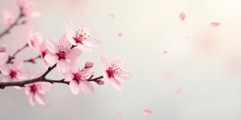 Naklejka premium Delicate Pink Blossoms Drifting Gently on a Soft Breeze, a Serene Springtime Scene