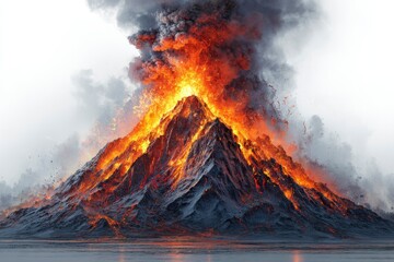 Fototapeta premium Volcanic Eruption with Fiery Lava Flow and Ash Clouds Natures Power Displayed in a Dramatic S