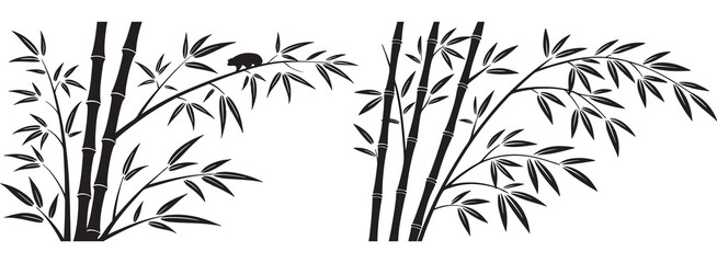 Black and white bamboo forest silhouette with animal