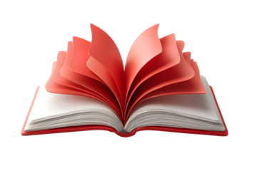 Open Red Book with Fluttering Pages Knowledge Education and Creativity Symbolized