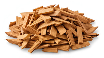 Pile of aromatic sandalwood chips isolated on transparent background
