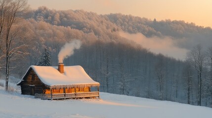 Winter Wonderland: Cozy Cabin in Snowy Mountains