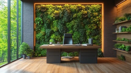 Modern Office with Lush Green Wall