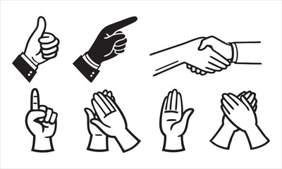 Obraz premium Hand gestures icons set thumbs up pointing handshake clapping