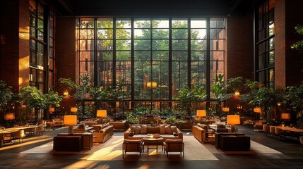 Sunlit Atrium Lobby: A Luxurious Hotel Interior