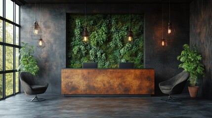 Rustic Industrial Reception Area with Living Wall