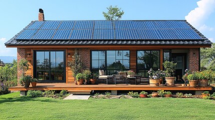 Eco-Friendly Brick House with Solar Panels and Deck