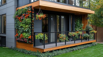 Modern Home with Lush Vertical Garden and Balcony