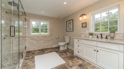 Luxury Master Bathroom with Walk-in Shower and Granite Vanity