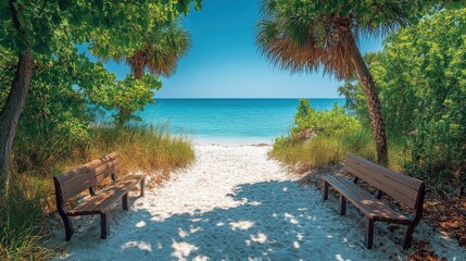 Obraz premium Serene Beach Pathway: Tranquil Escape to Paradise