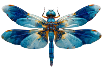 Stunning Dragonfly with Blue and Gold Wings