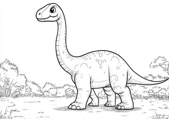 線画のブラキオサウルス、白黒イラスト、恐竜、古生物、ジュラ紀