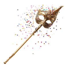 A Gilded Arrow with Venetian Carnival Confetti Mask Isolated on Transparent Background
