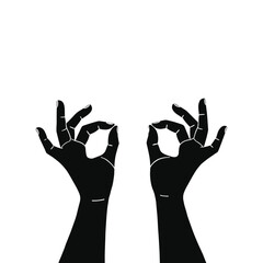 Obraz premium Gyan Mudra or double hand ok gesture icon in silhouette style for sign language design