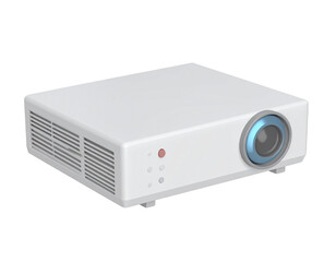 Obraz premium Compact white projector with blue lens, ideal for presentations and home entertainment