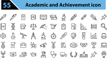 set of 55 Academic and Achievement icons, graduation day, student's day and teacher's day concept.