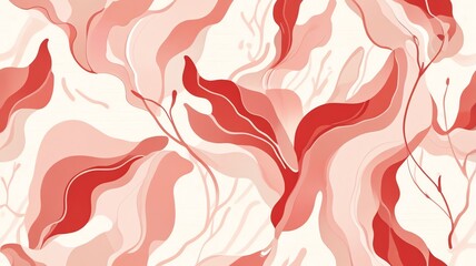 Abstract Red Floral Pattern:  A Serene Composition of Swirling Petals and Delicate Branches