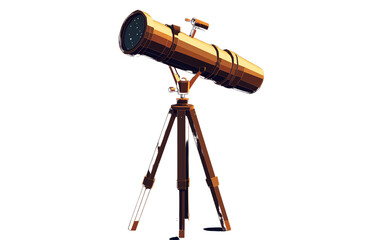 3D model of a telescope on a tripod, against a black background. This is a game asset, with a resolution of 