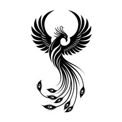 Obraz premium Elegant tribal phoenix bird icon in black for tattoo or mythology use