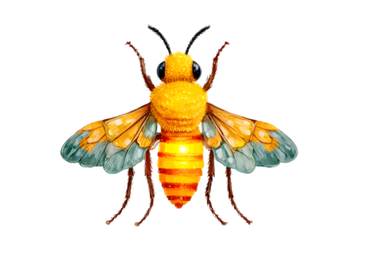 Vibrant Bee Illustration with Detailed Wings and Textured Body for Nature and Wildlife Themes