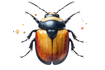 Vibrant Beetle with Detailed Wings and Antennae on a Black Background