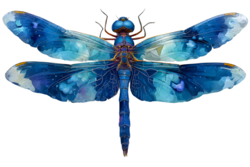 Vibrant Blue Dragonfly with Detailed Wings and Intricate Patterns Perfect for Nature and Wildl