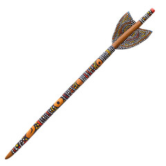 A Wooden Arrow with Aboriginal Dot Art Australian O Isolated on Transparent Background