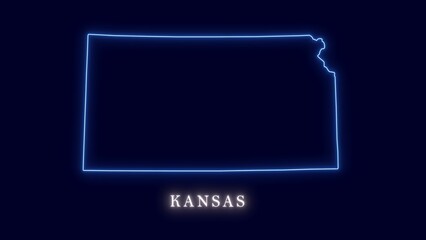 Fototapeta premium United States Kansas abstract futuristic concept neon map outline isolated on dark background