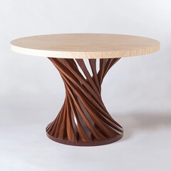 Round table with spiral base design on white background