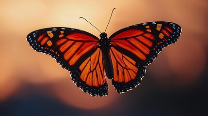 Butterfly mid flight wing captured motion flutter through warm golden hour light slight breeze add motion wing creating dynamic image of natural beauty captured telephoto prime lens continuous burst