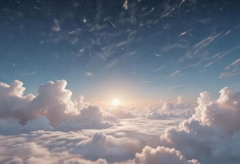 Pale sky, delicate clouds, scattered stars, heavily textured paper ,  stars,  faded,  vintage