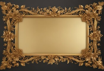 Elegant gold vintage scroll frame with intricate floral details  , element, art, swirl