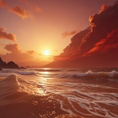 Swirling, deep crimson and gold hues paint a breathtaking sunset canvas ,  dramatic,  graphic,  gold