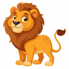 Cute cartoon lion isolated on white background. Baby lion smiling. Vector illustration.