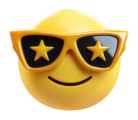 PNG Yellow face with star glasses sunglasses emoji accessories.