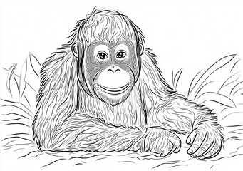 Fototapeta premium ボルネオオランウータンのスケッチイラスト