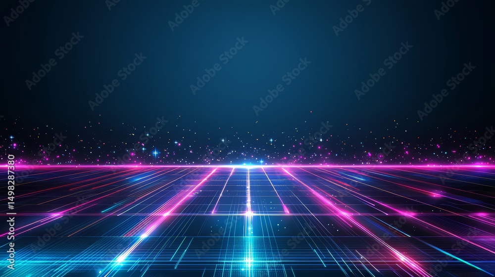 Poster blue and pink background with a bright light shining on it. the light is creating a sense of movemen