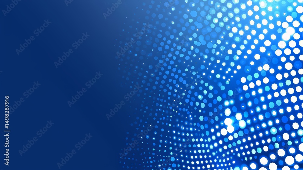Poster blue background with white dots. the dots are scattered all over the background