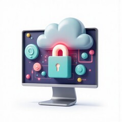 Cloud Security: 3D Rendering of Secured Cloud Computing Concept on Desktop