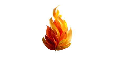 A glowing 3D flame icon with fiery orange and yellow hues, symbolizing passion and energy, shown on white --ar 16:9 --v 7.0 --s 750