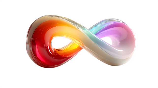 A glowing 3D infinity symbol in soft pastel gradients, symbolizing endless possibilities, displayed on white --ar 16:9 --v 7.0 --s 750