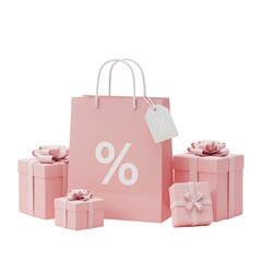 Sale gifts and shopping bag concept on white background