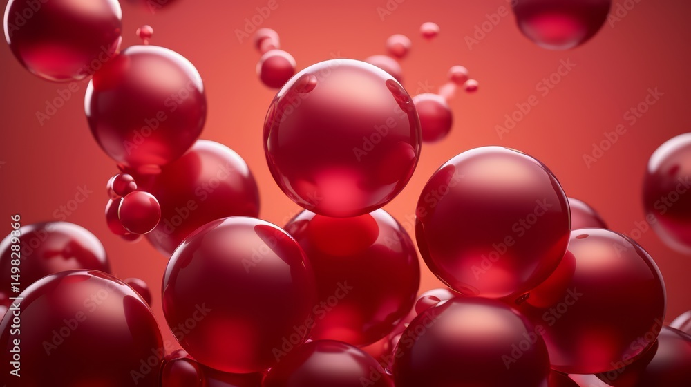 Aufkleber Bunch of red spheres are floating in the air. The image has a playful and whimsical mood, as the spheres seem to be dancing and floating around each other