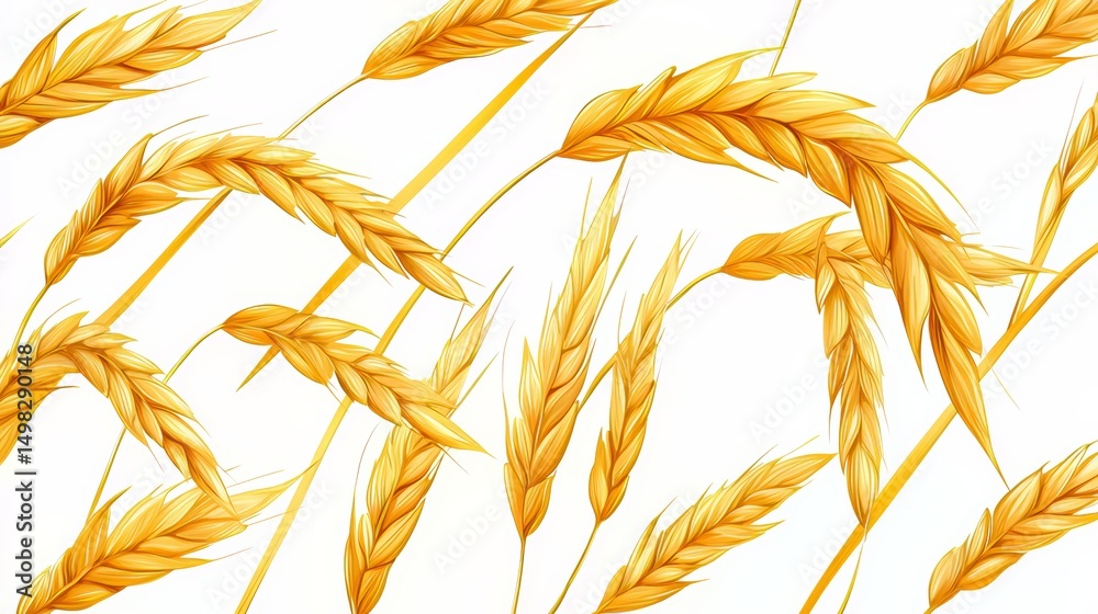 Aufkleber Close up of a field of golden wheat. The wheat is swaying in the wind, creating a sense of movement and life. The image evokes a feeling of abundance and growth
