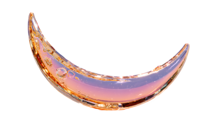 A glowing neon crescent moon in gradient lavender and peach, symbolizing dreams and warmth, isolated on white --ar 16:9 --v 7.0 --s 750