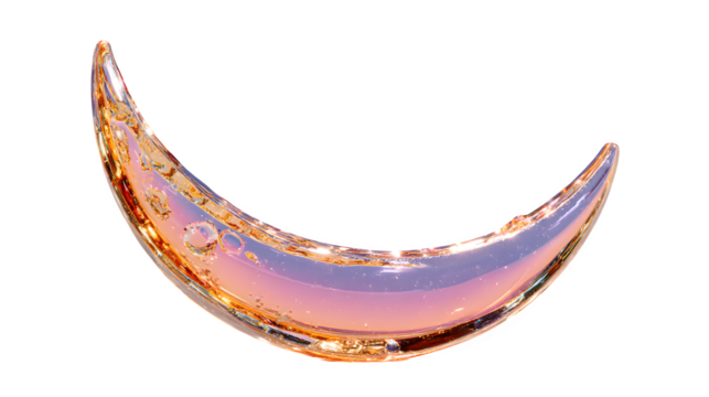 A glowing neon crescent moon in gradient lavender and peach, symbolizing dreams and warmth, isolated on white --ar 16:9 --v 7.0 --s 750