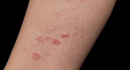 Fototapeta premium Closeup view of human skin showing multiple lesions revealing a detailed texture study of skin dermatology