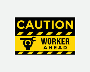 Caution Worker Ahead Icon Set – Safety and Warning Symbols